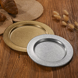 Plato redondo retro de acero inoxidable de 18 cm, plato bajo para servir postres, pasteles, filetes en cafeterías. - Product Image 2