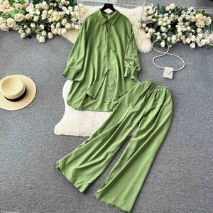 Kadın setleri bahar moda gömlek yüksek bel rahat pantolon 2 parça Set kadın giyim toptan - Product Image 2