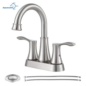 Aquacubic Stainless Steel Basin Mixer Modern 3 Hole Dual Handle Sink Basin Faucet