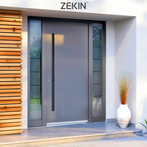 Porte d'entrée moderne ZEKIN DOOR en acier inoxydable, porte pivotante en bois massif, porte blindée en métal, aluminium et verre pour les extérieurs de villas - Product Image 6