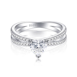 Nouvelle conception, bagues d'éternité romantiques pour femmes en argent sterling 925 plaqué rhodium, pierres de zircon taille cœur, pour mariage et soirée - Product Image 1