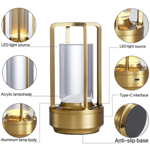 Lujo decorativo recargable 3 colorido Control táctil <span class=keywords><strong>Led</strong></span> Crystal LanternTable Metal lámpara de cristal para dormitorio - Product Image 6
