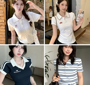 Blusa de Verano 2026, Nueva Llegada, para <span class=keywords><strong>Mujer</strong></span>, Corte Ajustado, Casual, <span class=keywords><strong>Manga</strong></span> <span class=keywords><strong>Corta</strong></span>, con Cuello, para Uso Diario, Transpirable y Compresible - Product Image 2