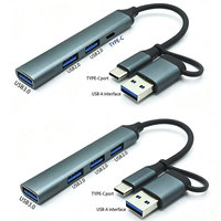 Hub USB-C 2 en 1, double interface USB-A et Type-C, adaptateur 4 ports avec USB 3.0, station d'accueil portable en aluminium pour ordinateur portable PC