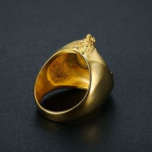 Anello <span class=keywords><strong>da</strong></span> <span class=keywords><strong>Uomo</strong></span> in Acciaio Inossidabile <span class=keywords><strong>di</strong></span> Alta Qualità con Finitura Dorata, Stile Faraone Egiziano, Anello con Sigillo (SR060) - Product Image 3