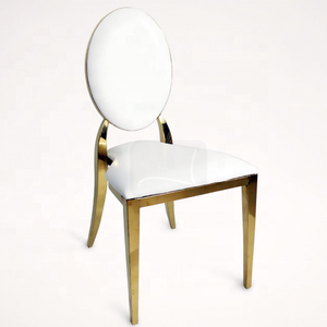 Sillas Modernas Apilables Estilo Luis XV Ovaladas en Dorado Cromado y Blanco para Comedor, Bodas y Eventos Especiales - Product Image 2