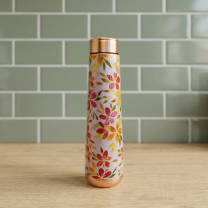 Botella de Agua de Cobre Puro con Estampado Floral de Lujo, Recipiente para Bebidas Pintado con Esmalte, Diseño Floral, con Tapa Hermética - Product Image 1