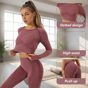 Commercio all'ingrosso personalizzato un pezzo Plus Size vestiti da Yoga reggiseno sportivo da donna Crop Top manica lunga vita alta Push Up pantaloncini Leggings - Product Image 1
