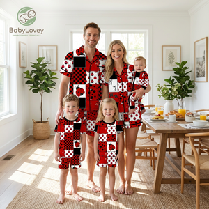 Pyjamas en bambou assortis <span class=keywords><strong>pour</strong></span> la <span class=keywords><strong>famille</strong></span> Babylovey OEM, impressions de logo personnalisées, ensemble de vêtements de nuit <span class=keywords><strong>pour</strong></span> <span class=keywords><strong>les</strong></span> vacances et la maison - Product Image 2