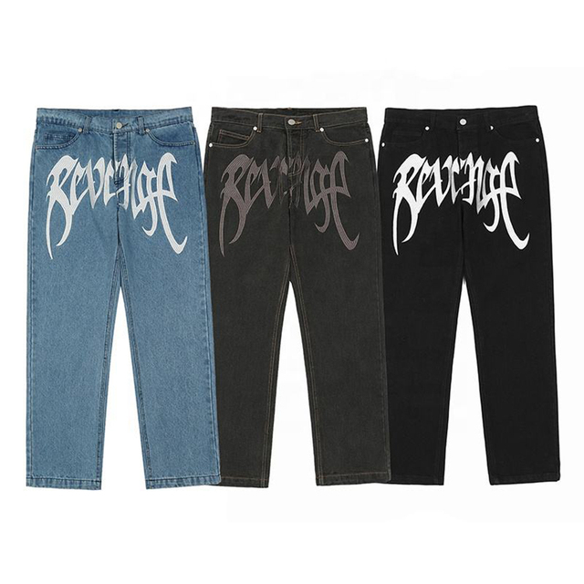 Wholesale New Design Jeans Mens Custom logo Embroidered Straight Leg Jeans Trousers Mens Jeans