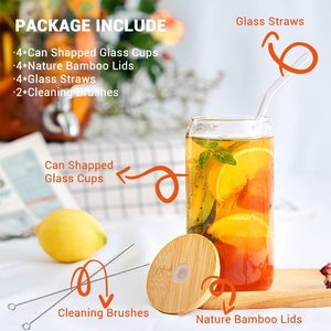 Hete Aanbieding 12oz Glazen Bierbeker Borosilicaat Glazen Beker Glazen Beker met Bamboe Deksel en Rietje - Product Image 6