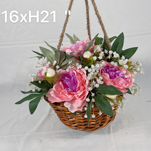Spring plastic flower basket with rose plastic flowerpot hemp rope basket