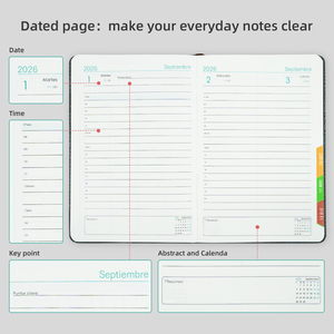 สมุดบันทึกไดอารี่ภาษาสเปน A5 ปกหนัง PU พิมพ์โลโก้ตามสั่ง ปี 2026 2027 พร้อมที่ใส่ปากกา - Product Image 4