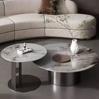 Ensemble de tables basses design pour salon, tables basses rondes en acier inoxydable + table d'angle