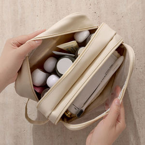 カスタムロゴ入り防水レザー女性用メイクアップトラベルトイレタリー透明コスメティックバッグ - Product Image 2