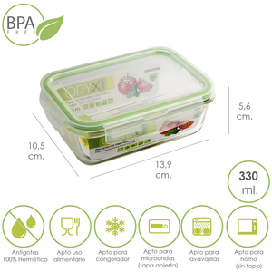 Contenitore rettangolare in vetro ermetico da 330 ml. 13,9 x 10,5 x 5,6 (altezza) cm. - Product Image 1