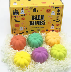 Bombas de baño de calabaza de Halloween con juguetes sorpresa en caja de regalo artesanal, bonitas bombas efervescentes naturales hechas a mano para el baño - Product Image 6
