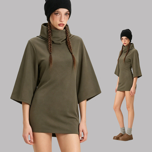 Robes mini moulantes unies pour femmes, style grunge Wasteland, col drapé, manches mi-longues évasées, pour soirées en club - Product Image 3