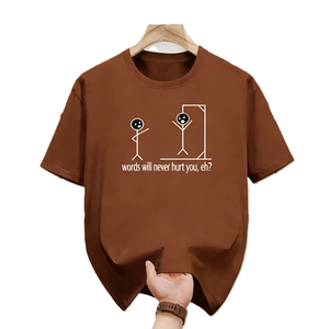 T-shirt con scritta 'Hangman Game Words Will Never <span class=keywords><strong>Hurt</strong></span> You', umorismo nero, personaggio a stick figure, sarcastico - Product Image 3