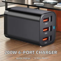 Chargeur GaN de Bureau 200 W, Adaptateur USB Type C PD 100 W, Station Multiprise 6 Ports pour Charge Super Rapide, Fabriqué en PC Durable pour iPhone