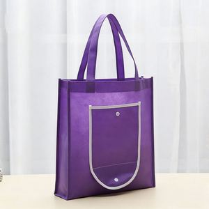 Bolsa de Compras Plegable Promocional Personalizada, Económica, Morada, de Tela No Tejida, Reciclable, con Bolsillo y Botón - Product Image 2