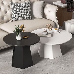 Modern Round Coffee <b>Table</b> Combination <b>Marble</b> Top Baking Paint Living Room Furniture For Small Apartments - Product Image 2