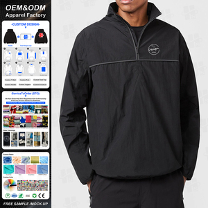 OEM Wholesale Fashion <b>Men's</b> Nylon Quarter Zip <b>Pullover</b> Custom Screen Print Logo Stand Collar Waterproof Casual Long Sleeve Top - Product Image 1