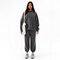 Ensemble jogging décontracté deux pièces gris anthracite pour femme – Sweat à capuche oversize et pantalon de survêtement assorti – Tenue streetwear et loungewear