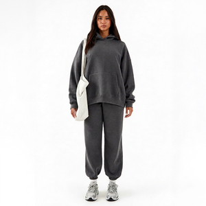 Women Charcoal Gray Oversized Hoodie <b>Jogger</b> <b>Set</b> Casual Two Piece Tracksuit Streetwear Lounge Wear Pullover <b>Matching</b> Sweatpants - Product Image 1