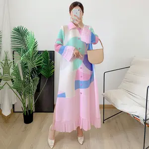 Cánh Hoa Cộng Với Kích Thước Ăn Mặc In Thời Trang Đầy Đủ Tự Nhiên Giản Dị 100% Polyester Châu Âu Và Mỹ Phụ Nữ Pleats Áo Sơ Mi Ăn Mặc