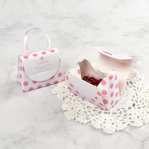 Hb Small Handbag <b>Gift</b> Box 8.5x4x6.5cm Paper Folding With Handle For Mini Lipstick Packaging Retro Blue Pink Polka Dot Design - Product Image 4