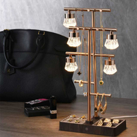 Support de Rangement de Maquillage à 3 Niveaux en Métal Doré, Lampe de Table LED DC à Commande Tactile, Design Moderne, Présentoir de Luxe pour Boucles d'Oreilles - Vente en Gros