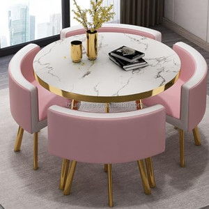 Table à manger ronde de luxe très vendue avec chaises en métal et plateau en MDF pour salon, restaurant, bar, bureau - 1 table et 4 chaises - Product Image 6