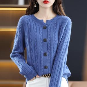 Robuuste jacquard gebreide trui voor dames, korte ronde hals, verdikt, herfst- en wintercardigan, stijlvol met knopen - Product Image 6