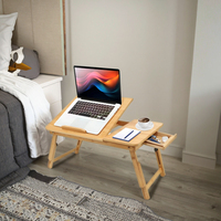 Table d'ordinateur portable pliable ergonomique en bambou pour lit - Bureau portable pour lit avec tiroir de rangement