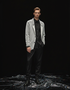 Cárdigan de Punto para Hombre, Estilo Lujoso y Discreto |   Suéter de punto gris premium |   Chaqueta Minimalista de Estilo Casual para Negocios con <span class=keywords><strong>Cuello</strong></span> Chal - Product Image 1