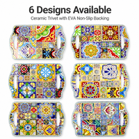 Sous-plat en céramique 3D personnalisé avec feuille d'or et support en bambou 14x22cm, mosaïque Talavera, lot de 6, vente en gros, cadeau OEM
