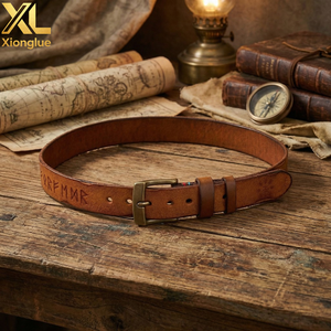 Ceinture unisexe en cuir véritable épais avec boucle ardillon en alliage, large et décontractée, pour jeans, longueur réglable - Product Image 4