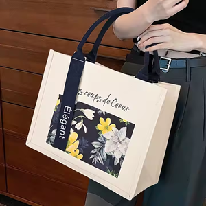 Women's Oversize <b>Large</b> Weekend Shopping <b>Tote</b> <b>Bag</b> Custom Logo Black Canvas Cotton Fashionable Letter Pattern - Product Image 2