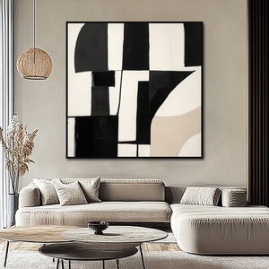 Peinture minimaliste texturée sur toile abstraite faite à la main originale Décoration d'art mural Wabi Sabi noir et blanc - Product Image 3