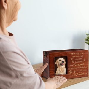 Guci hewan peliharaan kayu padat dengan bingkai foto peringatan khusus kucing dan anjing pemakaman peti perlengkapan pemakaman untuk penyimpanan abu - Product Image 4
