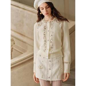 Pearl Button Embellished <b>Cardigan</b> <b>Beige</b> Women's Knitwear - Product Image 1