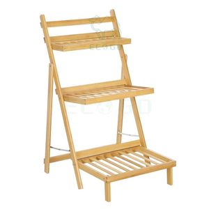 Support pour plantes en bois de bambou, échelle pour plantes, plateau pour plantes d'intérieur avec support debout à 3 niveaux - Product Image 6