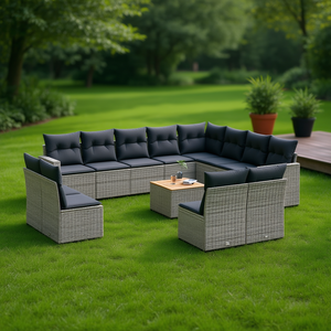 Conjunto de Sofás de Jardín de Ratán para Exteriores, Más de 10 Plazas, Resistente a la Intemperie, Diseño Contemporáneo, Gris Oscuro - Product Image 2