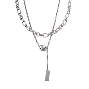 Collier double couche en acier inoxydable, pendentif géométrique irrégulier, chaîne de clavicule, bijoux en argent XL189 - Product Image 5