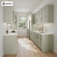 Meuble de cuisine Shaker en PVC thermoformé, style porte encadrée, aménagement en U, boîtes en panneaux mélaminés et tiroirs à fermeture amortie