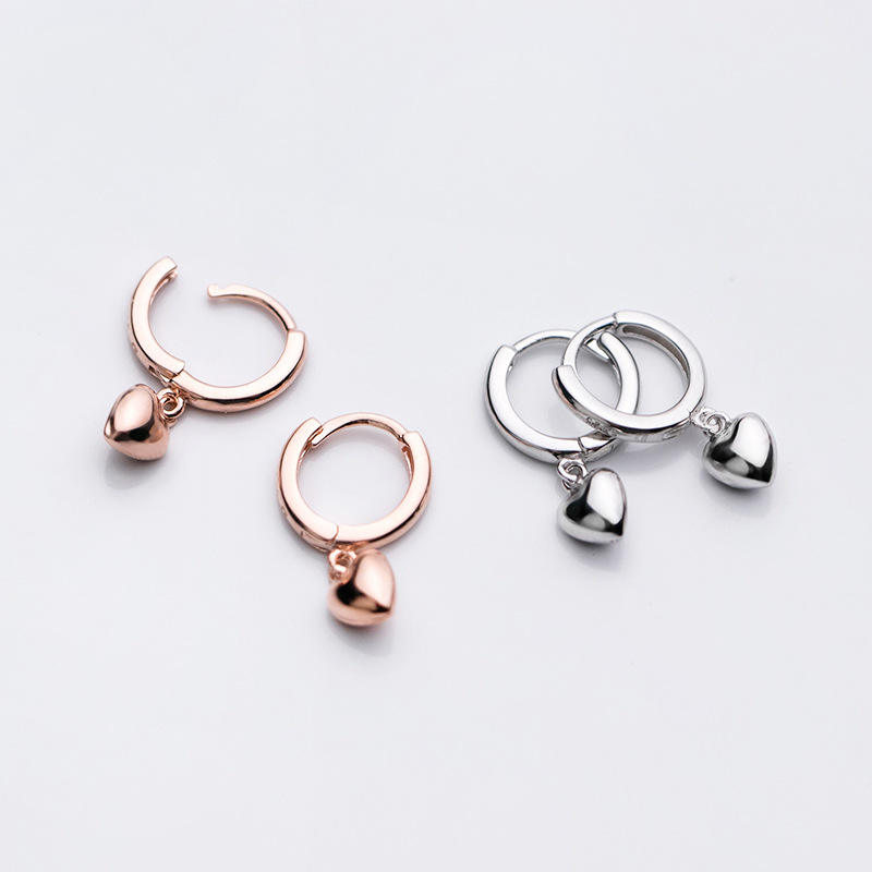 925 Sterling Silver Small Love Heart Pendant Rose Gold Plated Hoop
