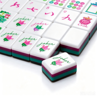 Mahjong américain de luxe moderne, pliable, portable, écologique, motif tortue, lotus blanc dessiné à la main, en acrylique et mélamine