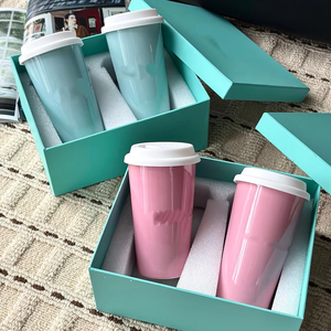 ชุดแก้วเซรามิกเคลือบสีน้ำเงินคลาสสิกแบบใช้แล้วทิ้ง สำหรับคู่รัก พร้อมหูจับ ใช้ดื่มเป็นของขวัญ - Product Image 1