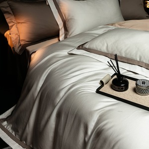 Minimalist 100-Count Cotton <b>Bedding</b> <b>Set</b> Striped Solid Color Four-Piece Duvet Cover <b>Set</b> Breathable Soft Skin-Friendly All-Cotton - Product Image 4